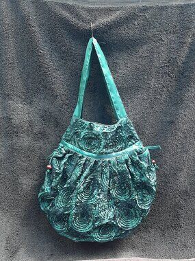 Hand Crafted Fabric Hand Bag Turquoise/Teal